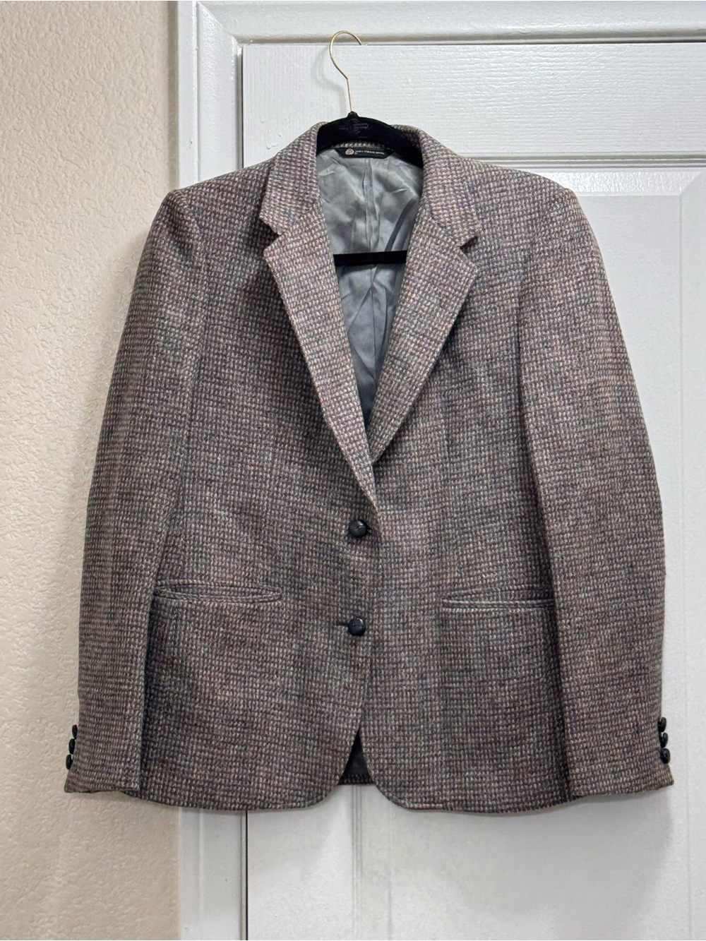 Vintage Jos. A. Bank 100% Wool Tweed Blazer Sport Coat Brown Houndstooth